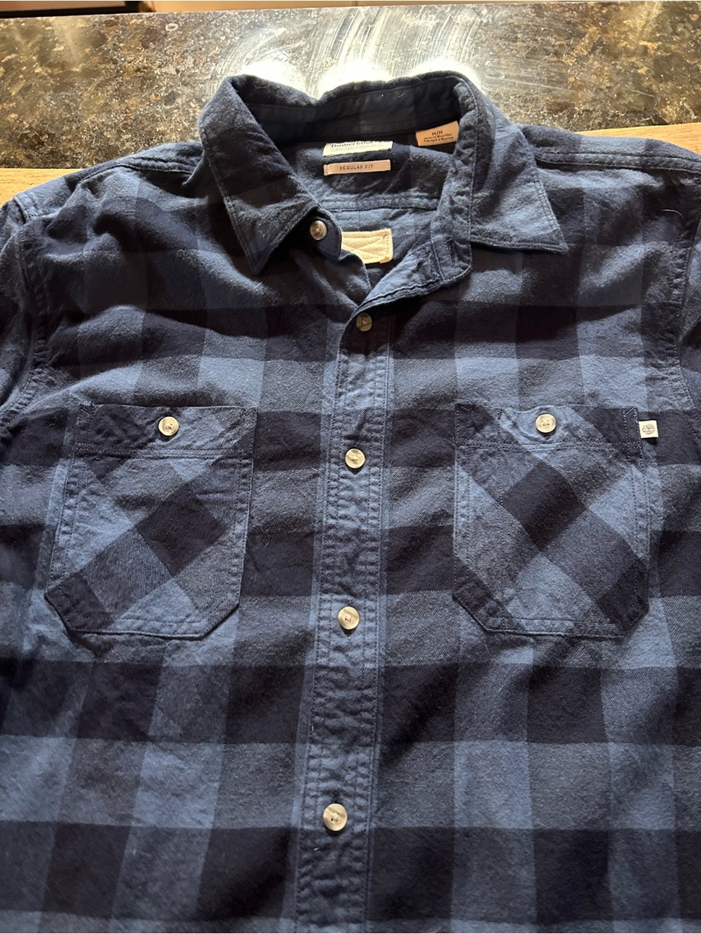 Timberland Men's Navy and Dark Blue Plaid Button-Down Shirt
